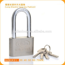 Nickle Plated Long Shackle Iron Padlock With Vane Key